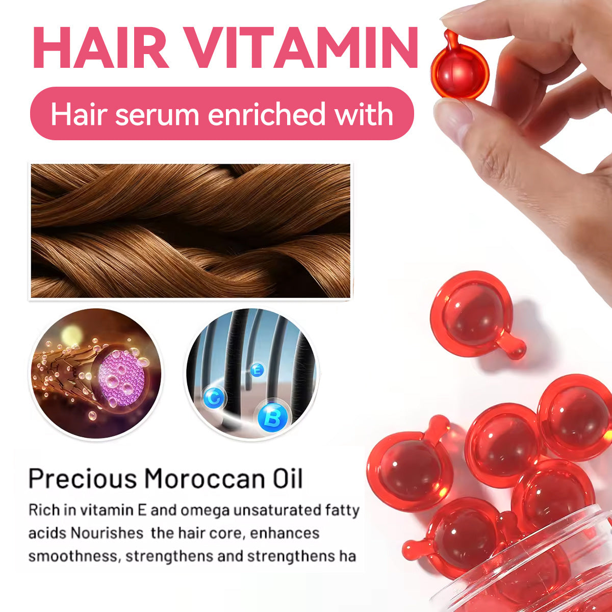 Hair Treatment Serum - No Rinse With Argan Macadamia Avocado Oils - Vitamins A C E Pro B5 - Conditioner For Women & Men