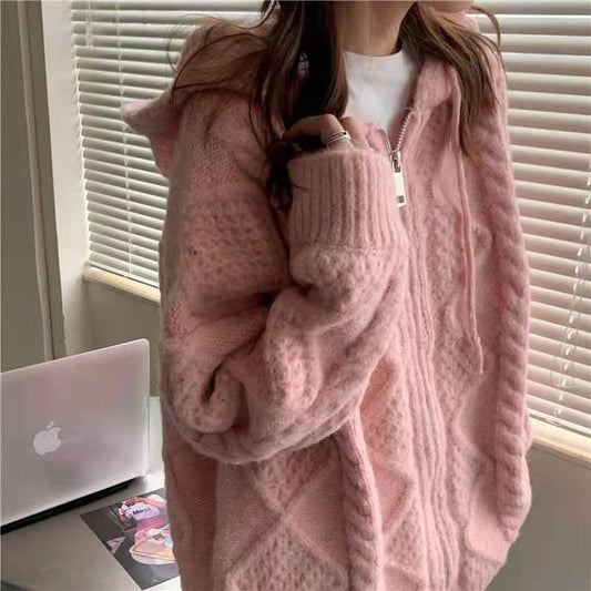 Women's Vintage Sweater Hooded Cardigan Coat